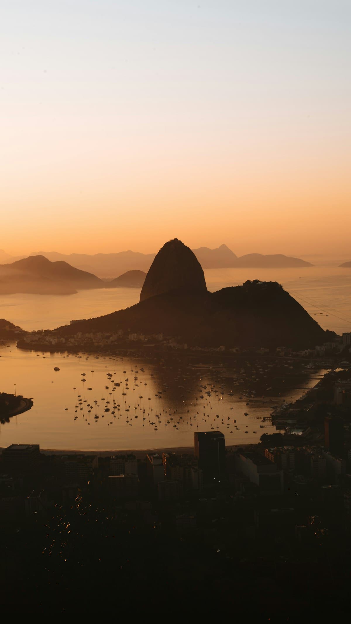 Golden sunset over Sugarloaf Mountain in Rio de Janeiro