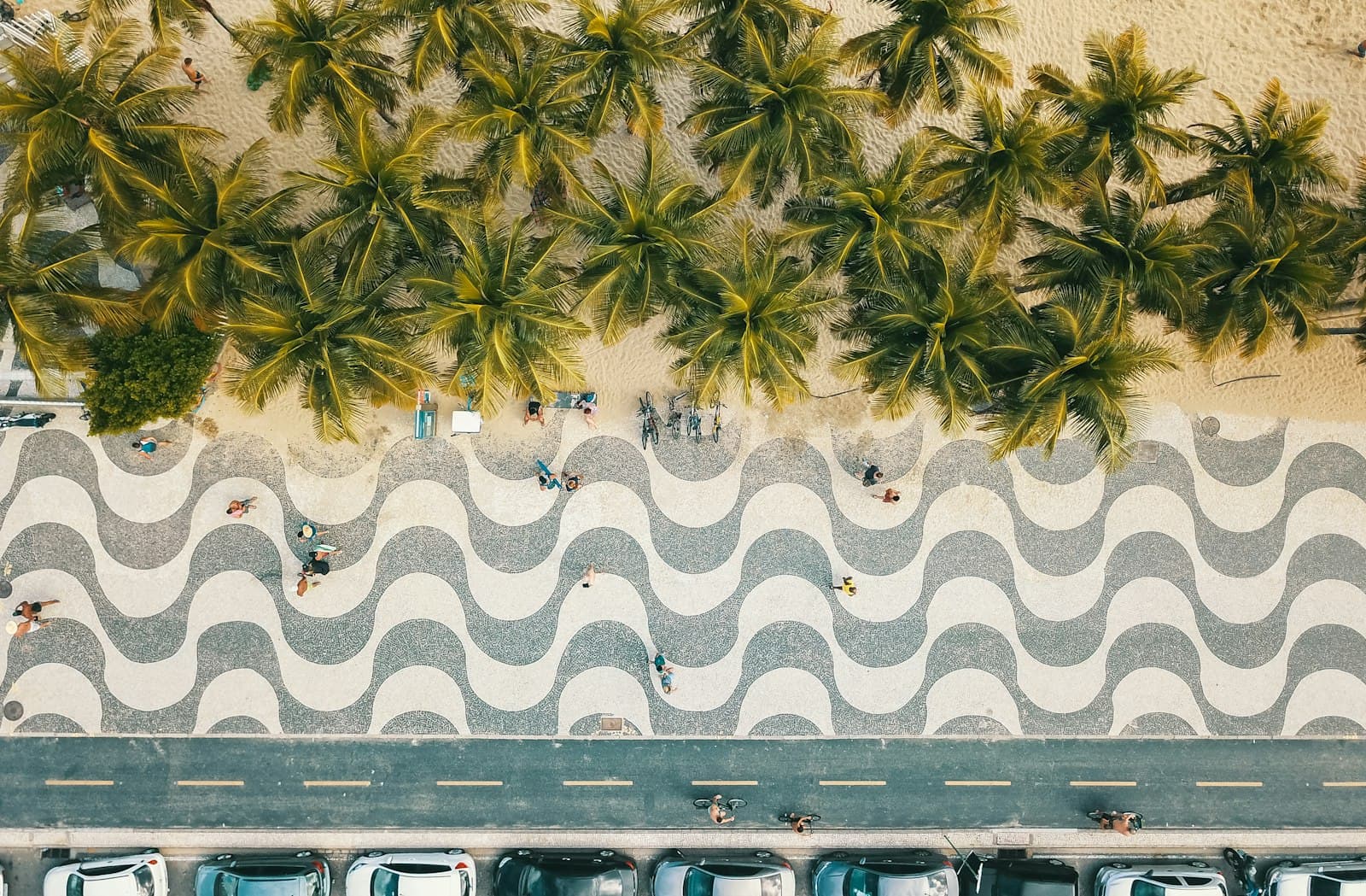 Palm-lined Copacabana promenade from above